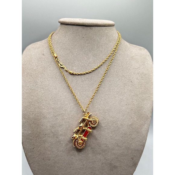 Vintage Swarovski Savvy Bicycle Pendant Necklace Crystals Red Enamel Signed Swan - Picture 2 of 11